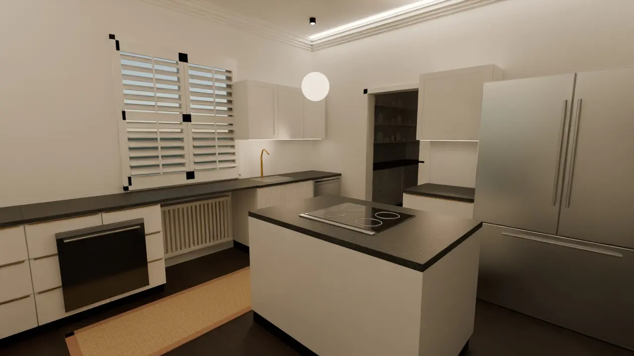 The kitchen at dusk
